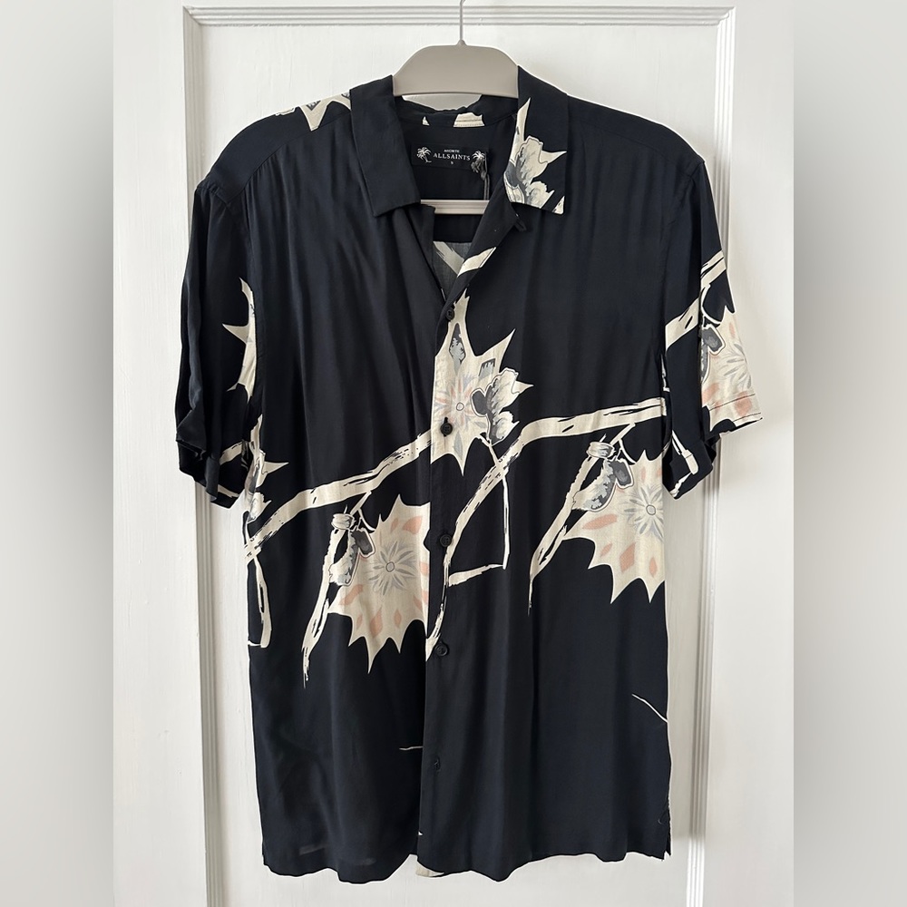 AllSaints Mokapu Hawaiian Short Sleeve Shirt jet black